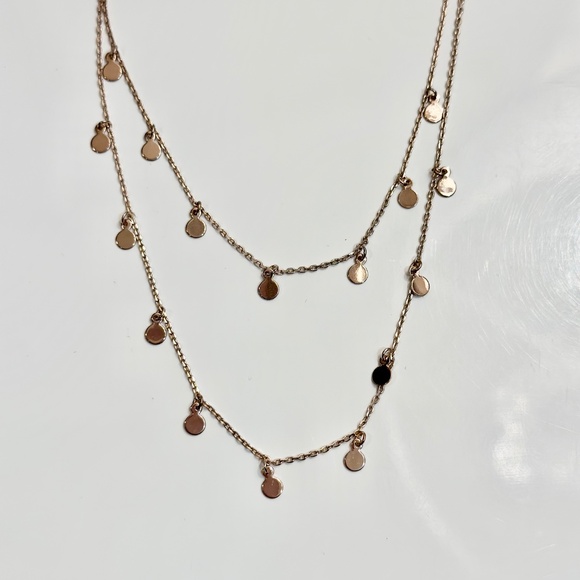 Rose Gold Dangling Disc Layered Necklace - Picture 3 of 4
